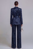 2 Piece Floral Dark Green Notched Lapel Wide Leg Prom Suits with Belt