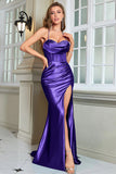 Dark Green Mermaid Spaghetti Straps Long Formal Dress With Slit