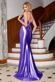 Stunning Royal Blue Mermaid Spaghetti Straps Corset Formal Dress with Slit Front