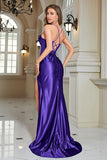 Fuchsia Mermaid Spaghetti Straps Long Formal Dress With Slit