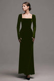 Black Velvet Square Neck Sheath Long Formal Dress with Sleeves
