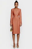 White Double Breasted Bodycon Peak Lapel Midi Work Dress