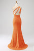 Load image into Gallery viewer, Sparkly Orange Mermaid One Shoulder Sequins Formal Dress with Slit