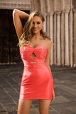 Strapless Cut Out Fuchsia Beaded Tight Homecoming Dress