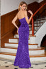Load image into Gallery viewer, Sparkly Red Mermaid Strapless Sequins Long Formal Dress With Slit
