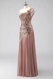 Sparkly One Shoulder Squins Sheath Chiffon Mother of the Bride Dress