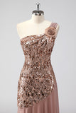 Sparkly One Shoulder Squins Sheath Chiffon Mother of the Bride Dress