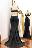 Black Spaghetti Straps Mermaid Backless Formal Dress