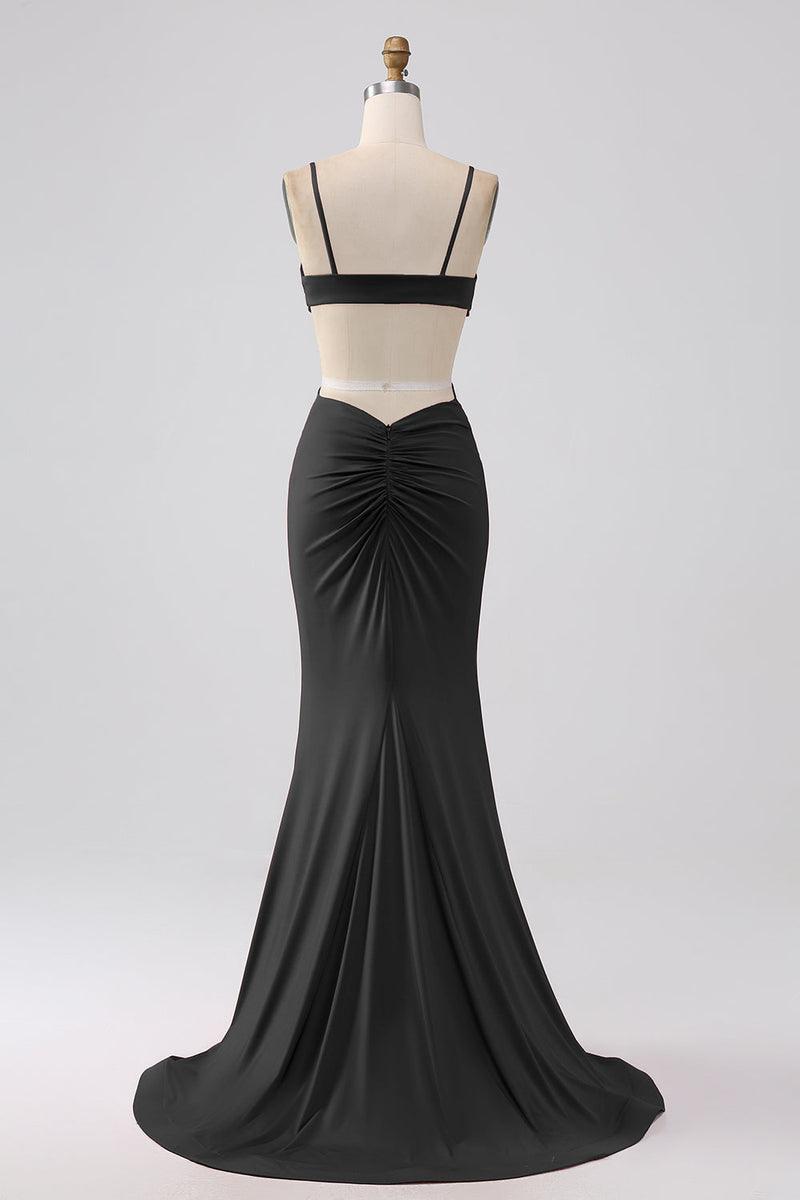 Load image into Gallery viewer, Black Spaghetti Straps Mermaid Backless Formal Dress
