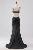 Black Spaghetti Straps Mermaid Backless Formal Dress