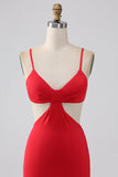 Spaghetti Straps Mermaid Backless Red Formal Dress