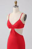 Spaghetti Straps Mermaid Backless Red Formal Dress