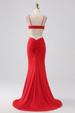 Spaghetti Straps Mermaid Backless Red Formal Dress