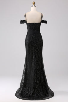 Black Mermaid Cold Shoulder Long Formal Dress with Slit