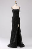 Black Mermaid Cold Shoulder Long Formal Dress with Slit