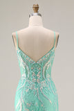 Mermaid Sequins Corset Long Mint Green Prom Dress with Embroidery