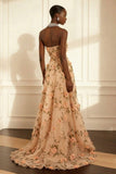 Strapless A-Line Purple Appliqued Long Formal Dress With 3D Flowers