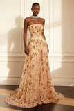 Strapless A-Line Purple Appliqued Long Formal Dress With 3D Flowers