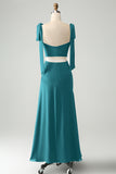 A-Line Dusty Dage Spaghetti Straps Floor Length Wedding Guest Dress with Slit