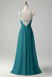 Halter A-Line Eucalyptus Cut Out Long Bridesmaid Dress with Flower