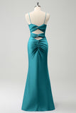 Terracotta Mermaid Spaghetti Straps Hollow Out Bridesmaid Dress