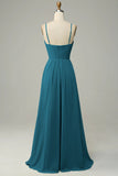 Peacock Spaghetti Straps Sleeveless Bridesmaid Dress