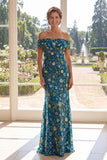 Off the Shoulder Green Mermaid Tulle Embroidered Mother Of the Bride Dress