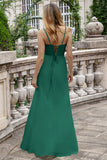 A Line Eucalyptus Spaghetti Straps Long Bridesmaid Dress with Lace Up Back