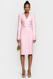 White Double Breasted Bodycon Peak Lapel Midi Work Dress