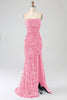 Load image into Gallery viewer, Pink Mermaid Strapless Sequins Long Formal Dress With Slit