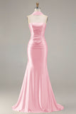 Strapless Mermaid Sparkly Champagne Satin Beaded Convertible Long Formal Dress