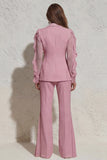 White Notched Lapel Ruffled Slim Fit Long Tulle Women Suit
