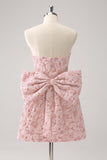 Dark Green A Line Floral Strapless Short Cocktail Dress with Bow