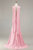 Strapless Mermaid Sparkly Champagne Satin Beaded Convertible Long Formal Dress