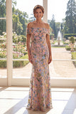 Off the Shoulder Green Mermaid Tulle Embroidered Mother Of the Bride Dress