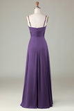 Keyhole Spaghetti Straps Plum Bridesmaid Dress with Slit