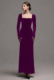 Black Velvet Square Neck Sheath Long Formal Dress with Sleeves