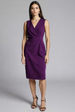 Navy Bodycon Ruched Midi V-Neck Work Dress