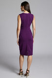 Navy Bodycon Ruched Midi V-Neck Work Dress