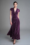 Black Velvet V Neck Long Formal Dress with Sleeves