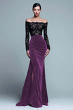 Off The Shoulder Mermaid Lace Velvet Black Formal Dress With Slit
