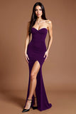 Black Crepe Sweetheart Long Mermaid Formal Dress with Slit