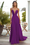 Pink Chiffon A Line Spaghetti Straps Pleated Long Wedding Guest Dress