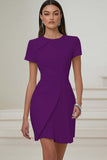 Ivory Satin A Line Pleated Short Work Dress with Short Sleeves