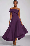 One Shoulder Navy Satin A Line Long Formal Dress