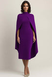 Burgundy Sheath High Neck Midi Cape Formal Dress