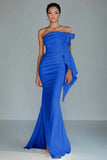 White Strapless Mermaid Ruffled Long  Formal Dress