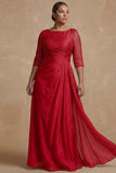 Dusty Sage Ruched A Line Half Sleeves Plus Size Mother Of The Bride Dress