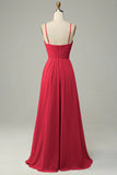 Rust Spaghetti Straps Sleeveless Bridesmaid Dress