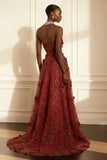 Strapless A-Line Purple Appliqued Long Formal Dress With 3D Flowers